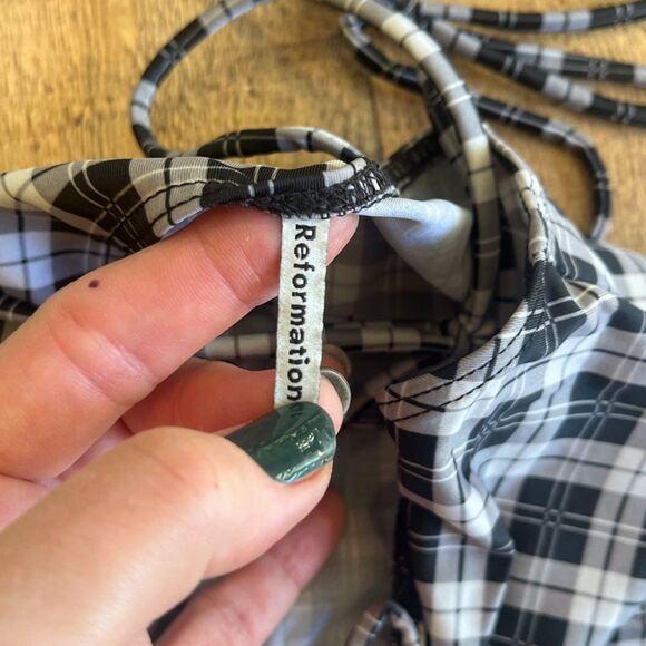 Reformation Swimsuit Maraca Black Plaid Tie Straps Parque $128 XS - Picture 4 of 7